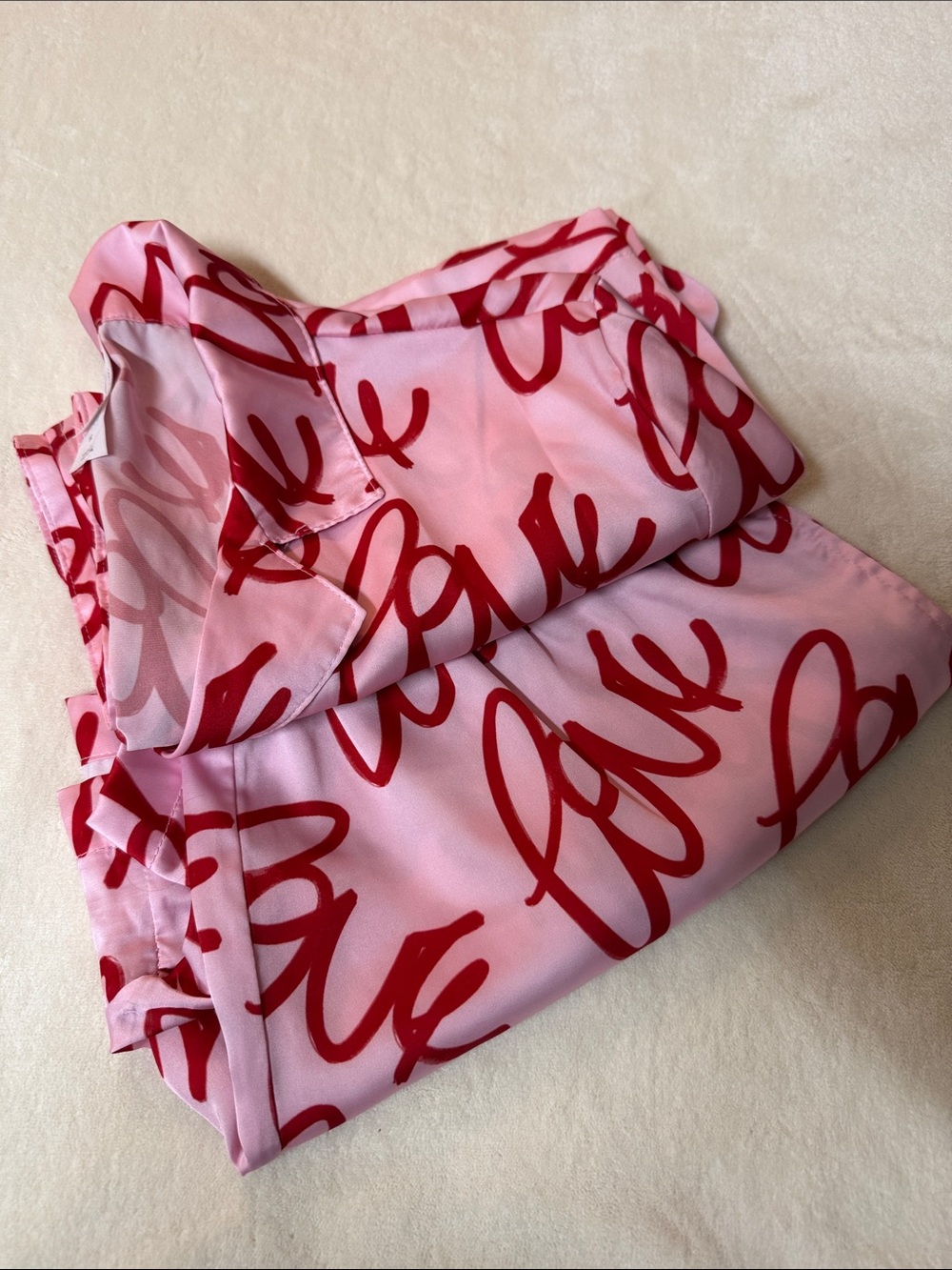 Auden Pink Satin Pajama Set with Red 'Love' Script